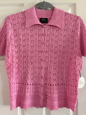 Pink Button-Front Knit Polo Shirt